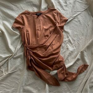 Express NWOT Ruched Wrap Top in Copper Brown